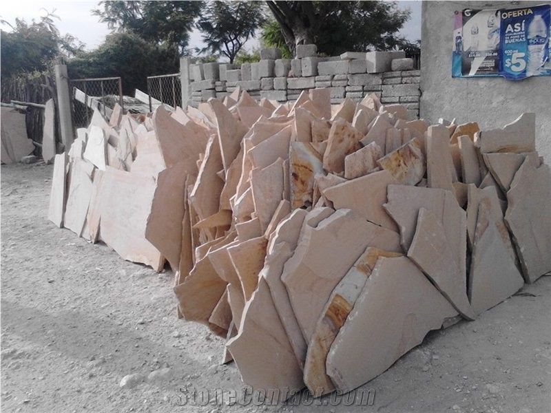 Piedra Canela Sandstone Irregular Format Flagstone, Pink Sandstone Flagstone Mexico
