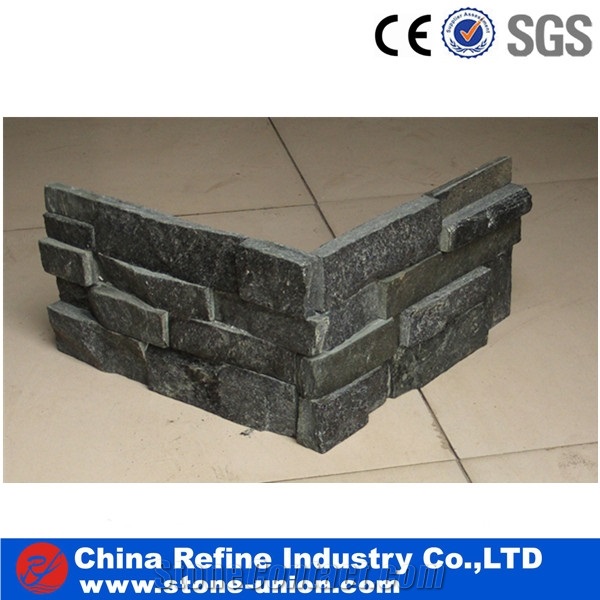Cheap Black Quartzite Corners Stone,Split Face Cultured Stone,Stacked Stone Veneer,Stone Veneer Exterior Wall Interlocking