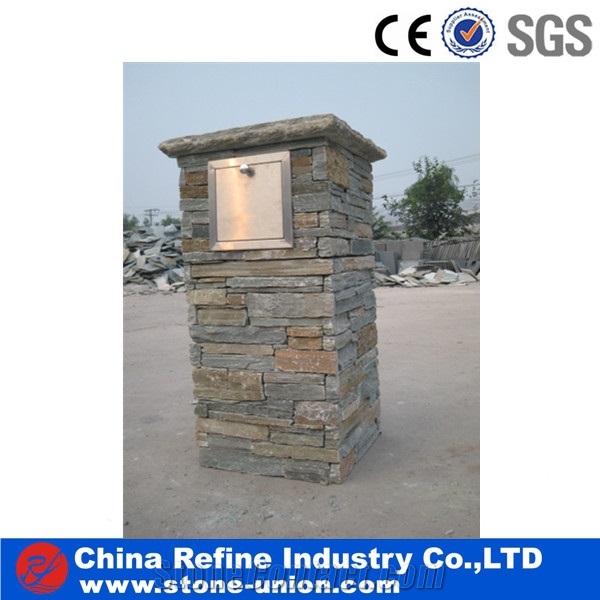 Natrual Stone Gate Post,Slate Cement Pillars Cement Pillars Design Cement Stone Gate Post,Slate Column,Ledge Slate Decorative Gate Post