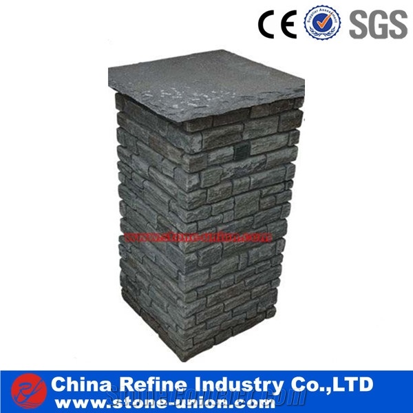 Natrual Stone Gate Post,Slate Cement Pillars Cement Pillars Design Cement Stone Gate Post,Slate Column,Ledge Slate Decorative Gate Post