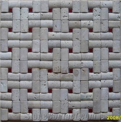 3d New Design Grey Tumbled Herringbone Travertine Mosaic Wall Tile
