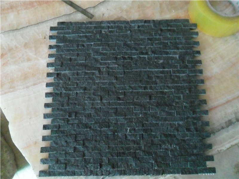 3d Tumbled Black Limestone Stepping Floor Mosaic