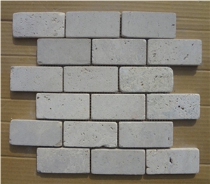 New Design Beige Tumbled Travertine Mixed Cubic Removable Mosaic, Paving Mosaic