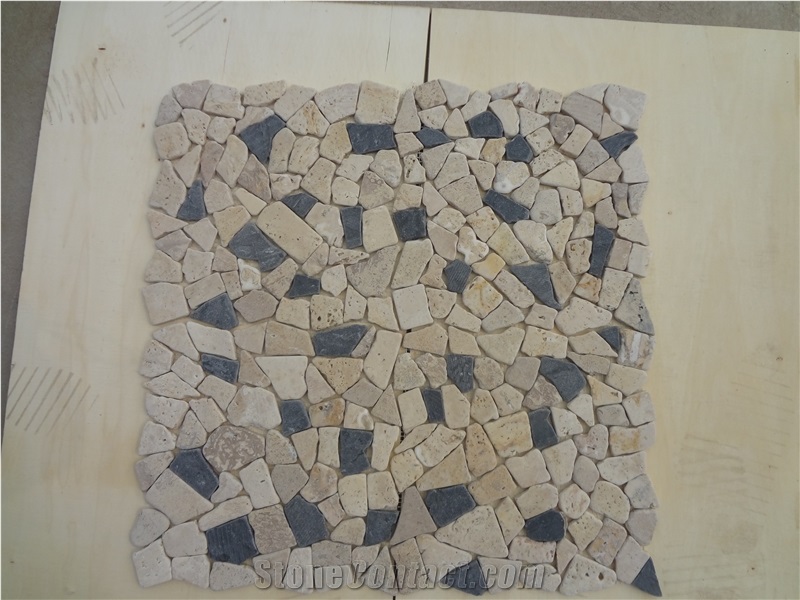 Popular Black Tumbled Limestone Randomshape Floor Mosaic