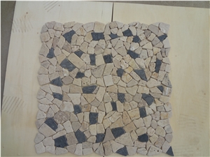 Popular Black Tumbled Limestone Randomshape Floor Mosaic