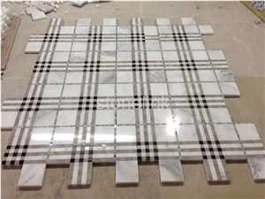 East White Marble+ Spain Grey Marble +Black Dots+ Alaskan Blue Paris Plaid Mosaic