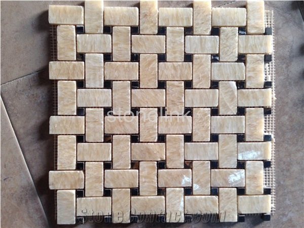 Honey Onyx+ Nero Marquina Marble Basket Weave Mosaic
