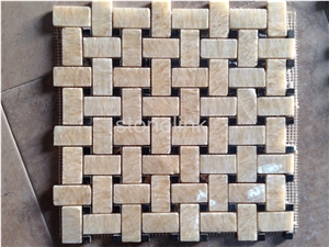 Honey Onyx+ Nero Marquina Marble Basket Weave Mosaic