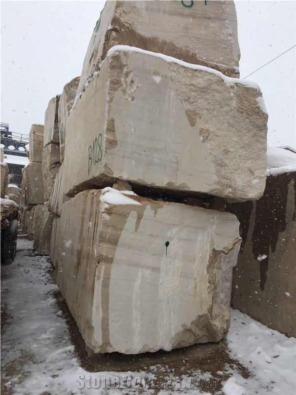 Cream and White Travertine Blocks, Iran White Travertine