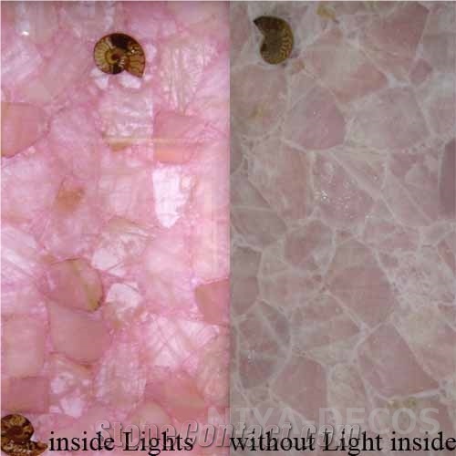 Pink Crystal Gemstone Slas &Tiles,Pink Crystal Semipresious Stone Wall Panel,Transparent Tile Home Decor