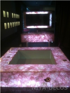 Pink Rose Semipreous Stone Transparent Tile /Pink Gemstone High Quality for Hotel Design