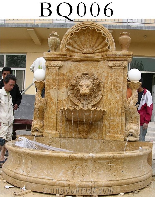 Fargo China Yellow Travertine Sculptured Wall Fountains, Yellow Travertine Exterior Garden Fountains