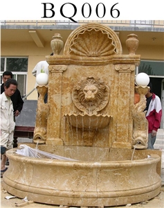 Fargo China Yellow Travertine Sculptured Wall Fountains, Yellow Travertine Exterior Garden Fountains