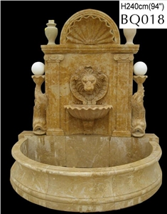 Fargo China Yellow Travertine Sculptured Wall Fountains, Yellow Travertine Exterior Garden Fountains