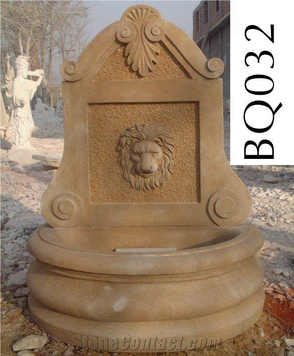 Fargo China Yellow Travertine Sculptured Wall Fountains, Yellow Travertine Exterior Garden Fountains