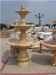 Fargo Egypt Golden Yellow Marble 3 Layers Sculptured Water Fountains, Yellow Marble Garden Fountains for Exterior Water Features