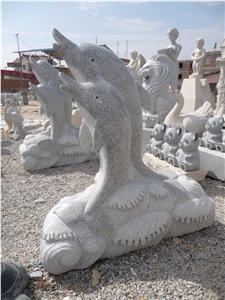 Fargo G603 Granite Dolphin Sculptured Fountains, Grey Granite Garden Fountains for Exterior Water Features
