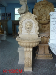 Fargo White Travertine Medium Wall Mounted Fountains, White Travertine Garden Fountains, Sculptured Exterior Fountains for Garden