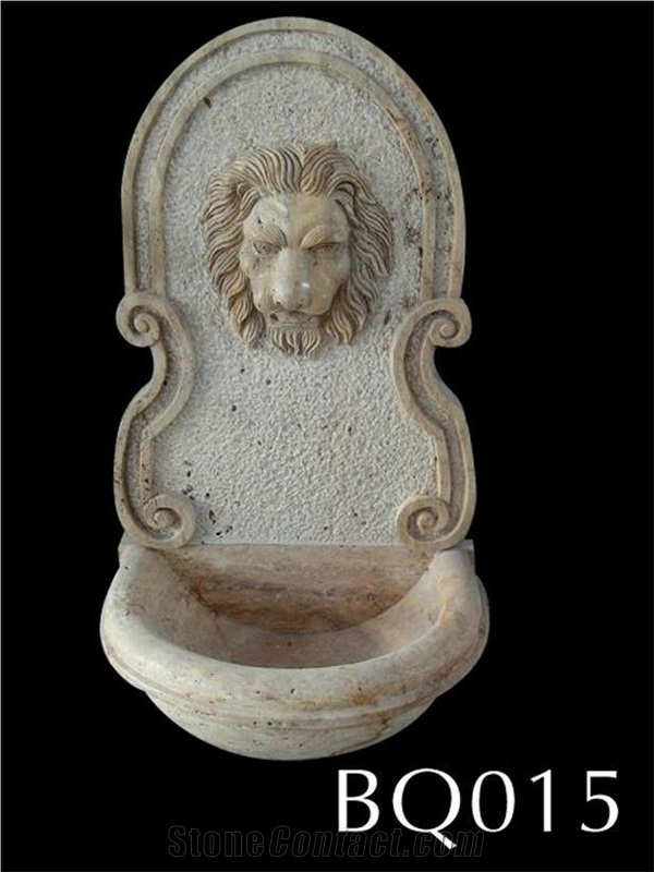 Fargo White Travertine Medium Wall Mounted Fountains, White Travertine Garden Fountains, Sculptured Exterior Fountains for Garden