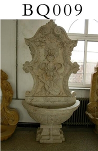 Fargo White Travertine Sculptured Wall Mounted Fountains, White Travertine Exterior Fountains for Garden