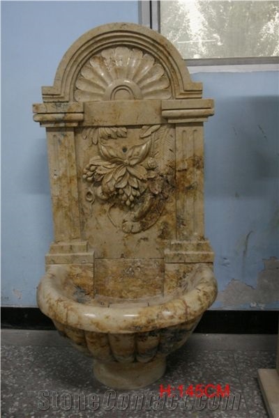 Fargo White Travertine Sculptured Wall Mounted Fountains, White Travertine Exterior Fountains for Garden