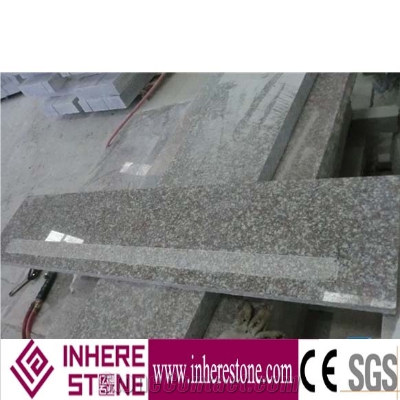 G664 Pink Granite Stair, Polished Surface Step, Anti-Slip Strip Stair Thread