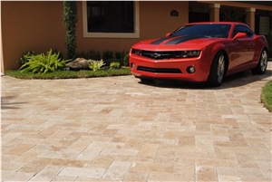 Premium Travertine Cross Cut Pavers - 400x200x30mm, Beige Travertine Cube Stone, Floor Covering, Pavers