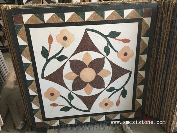 China Agate Red Marble Mix Black Marble & White Marble Waterjet Flower Shaped Medallions for Interior Stone Flooring-04