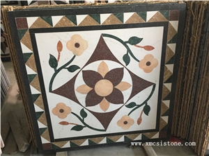 China Agate Red Marble Mix Black Marble & White Marble Waterjet Flower Shaped Medallions for Interior Stone Flooring-04