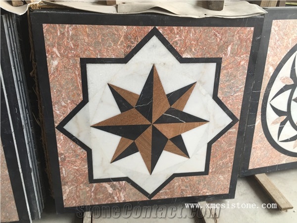 China Agate Red Marble Mix Black Marble & White Marble Waterjet Flower Shaped Medallions for Interior Stone Flooring-04