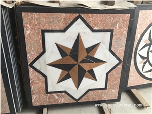 China Agate Red Marble Mix Black Marble & White Marble Waterjet Flower Shaped Medallions for Interior Stone Flooring-04