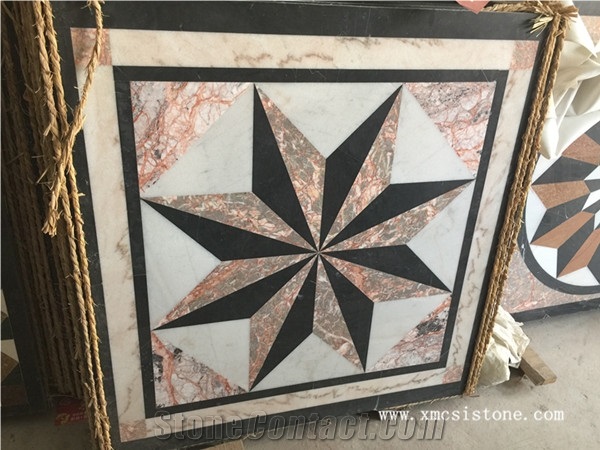 China Agate Red Marble Mix Black Marble & White Marble Waterjet Flower Shaped Medallions for Interior Stone Flooring-04