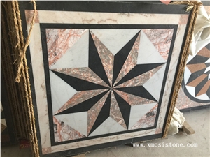China Agate Red Marble Mix Black Marble & White Marble Waterjet Flower Shaped Medallions for Interior Stone Flooring-04