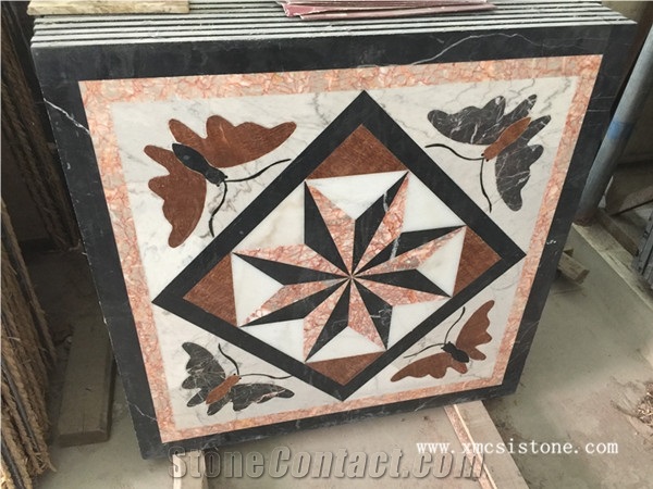 China Agate Red Marble Mix Black Marble & White Marble Waterjet Medallions Butterfly Shaped for Interior Stone Flooring-06