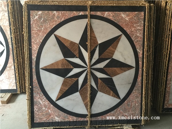 China Agate Red Marble Mix Black Marble & White Marble Waterjet Medallions Butterfly Shaped for Interior Stone Flooring-06