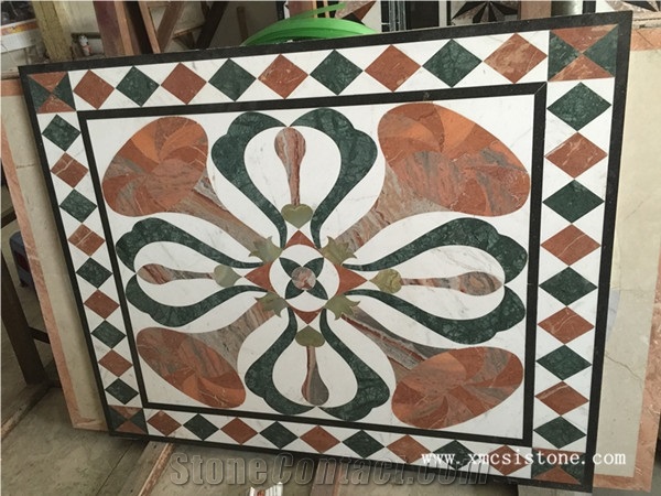 China Agate Red Marble Mix Black Marble & White Marble Waterjet Medallions Butterfly Shaped for Interior Stone Flooring-06