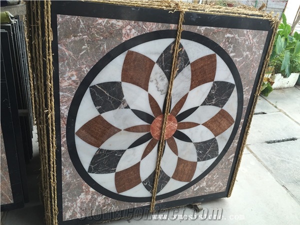 China Agate Red Marble Mix Black Marble & White Marble Waterjet Medallions Butterfly Shaped for Interior Stone Flooring-06