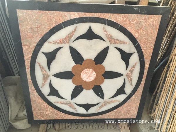 China Agate Red Marble Mix Black Marble & White Marble Waterjet Medallions for Interior Stone Flooring-01