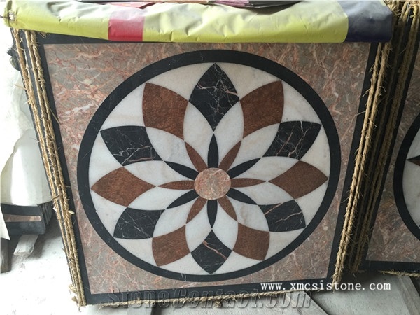 China Agate Red Marble Mix Black Marble & White Marble Waterjet Medallions for Interior Stone Flooring-01