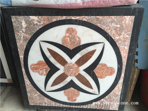 China Agate Red Marble Water-Jet Medallion with Different Design for Interior Decoration / Floor Medallions