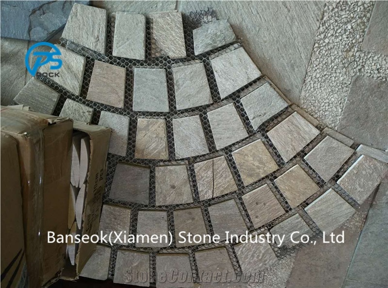 Yellow Slate Mosaic from China, Slate Stone, Yellow Slate