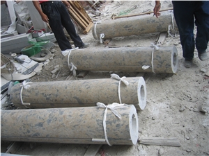 Apollo Gold Mocca Marble Columns, Philippine Blue Marble Columns, Outdoor Building Stones Architectural Columns, Exterior Landscaping Stones Columns