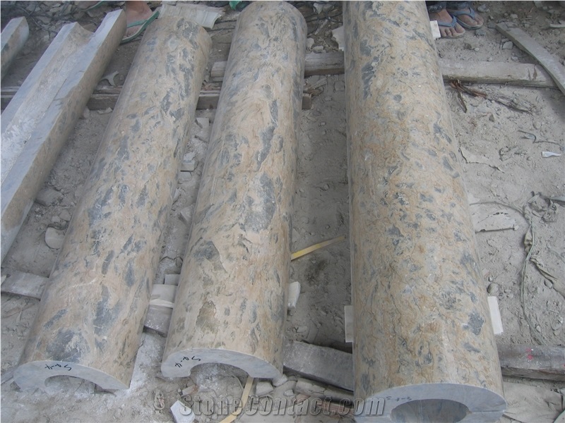Apollo Gold Mocca Marble Columns, Philippine Blue Marble Columns, Outdoor Building Stones Architectural Columns, Exterior Landscaping Stones Columns