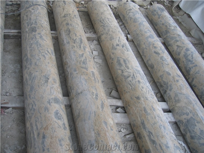 Apollo Gold Mocca Marble Columns, Philippine Blue Marble Columns, Outdoor Building Stones Architectural Columns, Exterior Landscaping Stones Columns