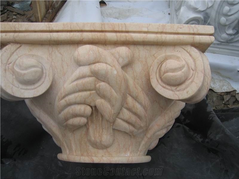 Beige Marble Roman Sculptured Columns, Outdoor Building Stones Architectural Corinthian Columns, Exterior Landscaping Stones Column Bases & Tops
