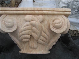 Beige Marble Roman Sculptured Columns, Outdoor Building Stones Architectural Corinthian Columns, Exterior Landscaping Stones Column Bases & Tops