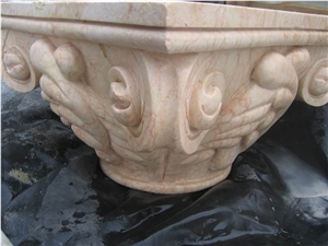 Beige Marble Roman Sculptured Columns, Outdoor Building Stones Architectural Corinthian Columns, Exterior Landscaping Stones Column Bases & Tops