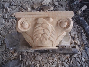 Beige Marble Roman Sculptured Columns, Outdoor Building Stones Architectural Corinthian Columns, Exterior Landscaping Stones Column Bases & Tops