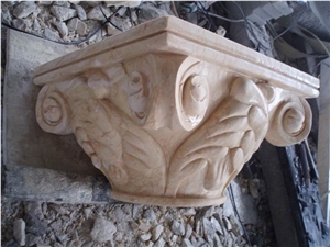 Beige Marble Roman Sculptured Columns, Outdoor Building Stones Architectural Corinthian Columns, Exterior Landscaping Stones Column Bases & Tops