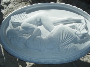 Caving White Marble Round Relief